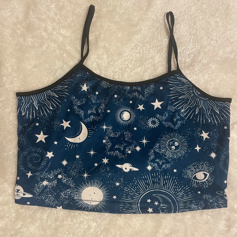 Blue Cosmic Print Cropped Tank